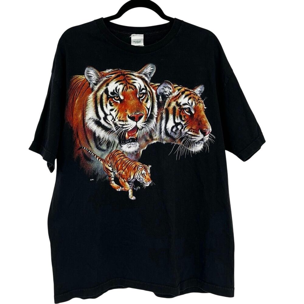 Vintage 90s Rainforest Cafe Men’s Black Tiger King Cat Print Tee XL Nature